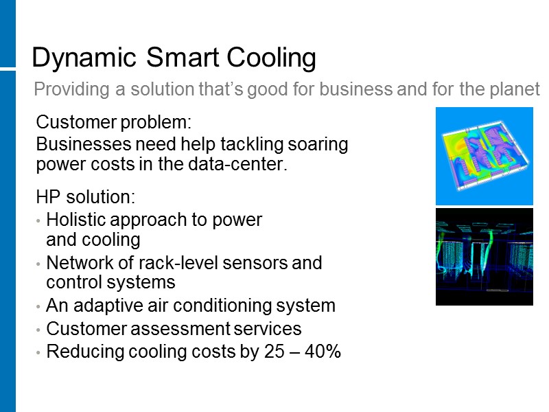 Dynamic Smart Cooling Customer problem: Businesses need help tackling soaring power costs in the